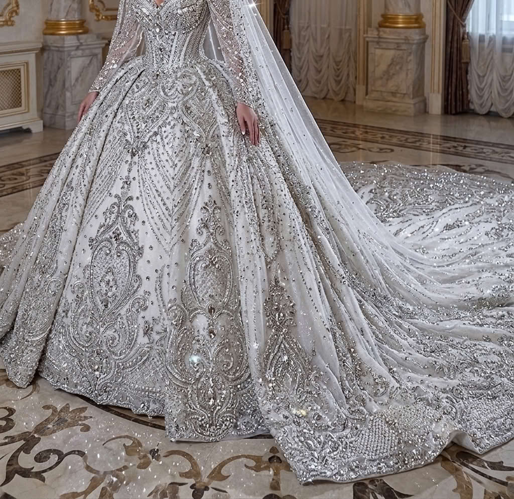 Hochzeitskleid mit Kristallstickerei