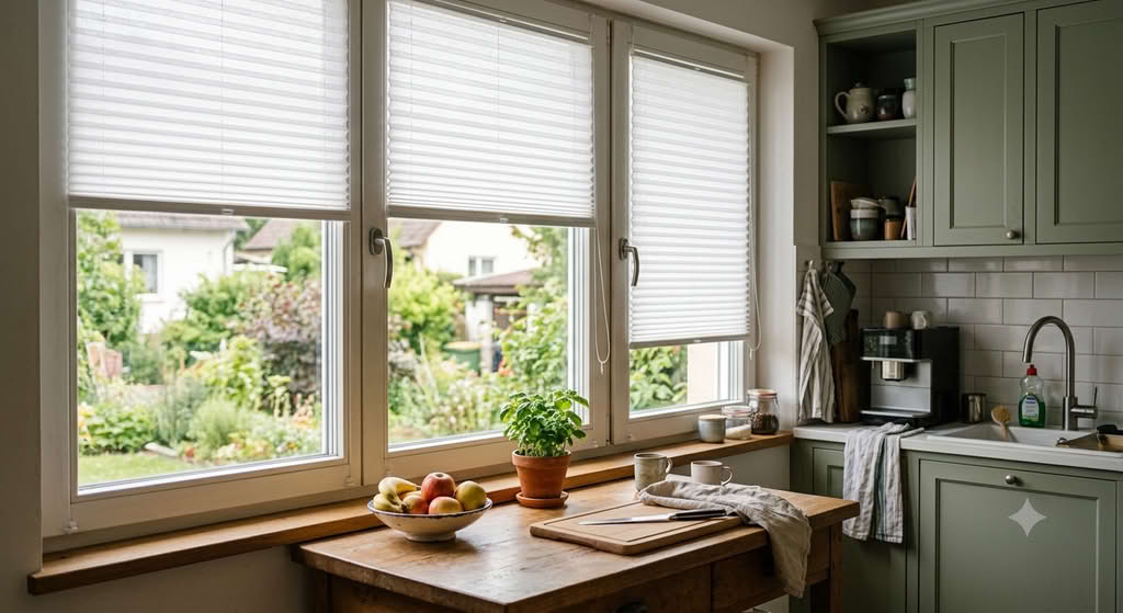 Plissees an Küchenfenster